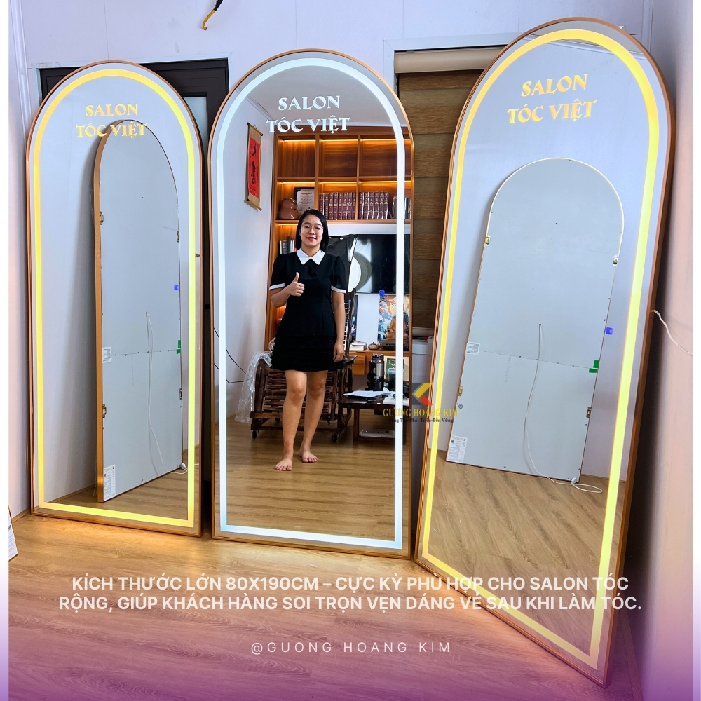 Gương Toàn Thân Cho Salon Tóc Việt – Kiểu Dáng Mái Vòm, Viền Vàng Hợp Kim Cao Cấp 80x190cm