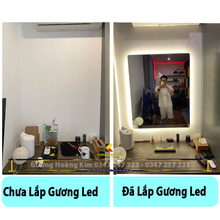 Gương treo tường đèn led cảm ứng chữ nhật viền Led bo cạnh HK-3004 Bản cao cấp