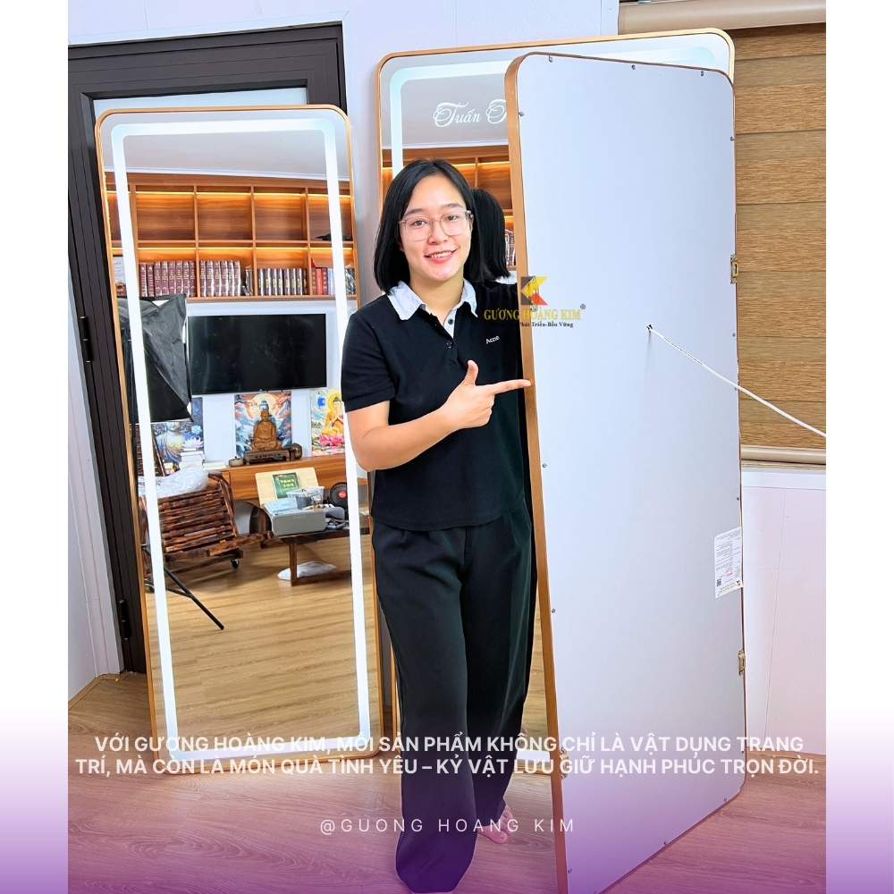 Gương toàn thân 70x180cm khung vàng – Quà tặng cưới ý nghĩa cho cặp đôi Tuấn Tài & Kim Thu | Gương Hoàng Kim