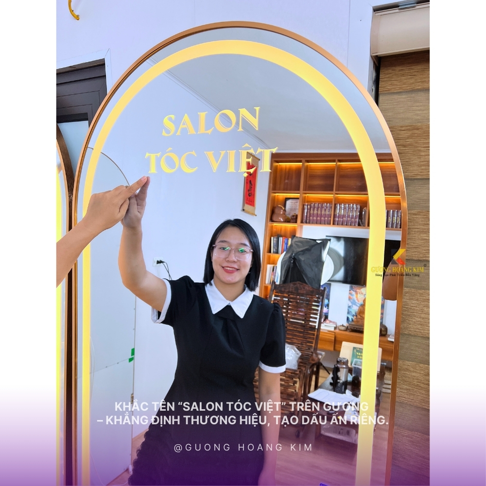 Gương Toàn Thân Cho Salon Tóc Việt – Kiểu Dáng Mái Vòm, Viền Vàng Hợp Kim Cao Cấp 80x190cm