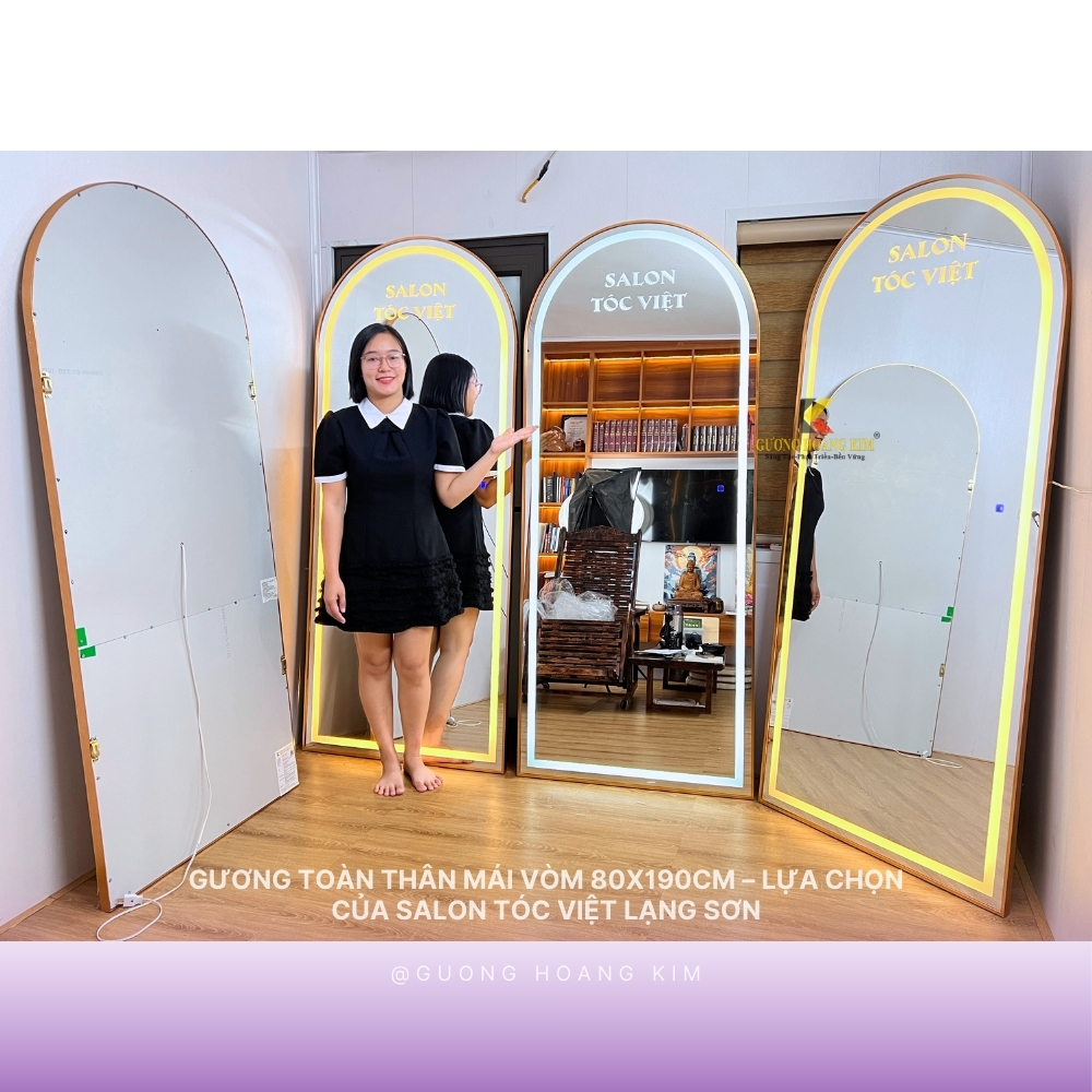 Gương Toàn Thân Cho Salon Tóc Việt – Kiểu Dáng Mái Vòm, Viền Vàng Hợp Kim Cao Cấp 80x190cm