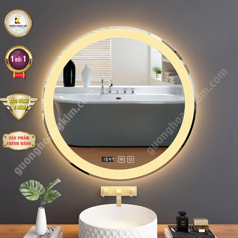 Gương đèn led phòng tắm tròn Led đơn sáng hắt ngoài HK-0008 [AGC]