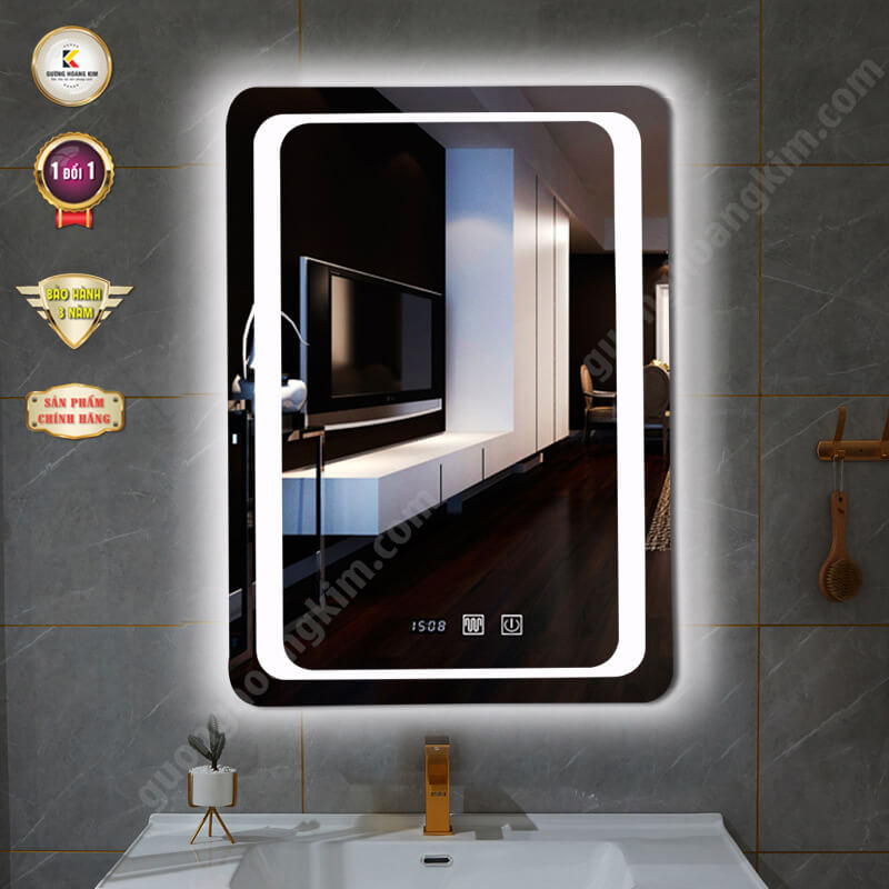 Gương đèn led cảm ứng chữ nhật bo cạnh cho phòng tắm HK-3002 [AGC]