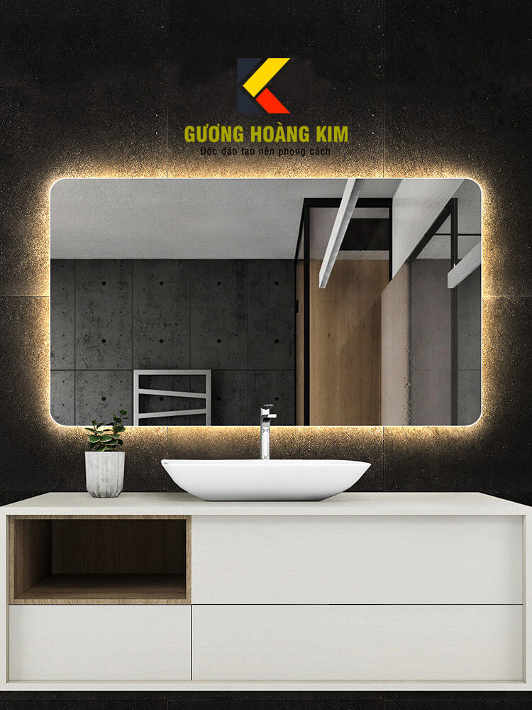 Gương led cảm ứng treo tường chữ nhật phòng tắm nhà tắm wc bàn trang điểm guonghoangkim HK3012-Bản tiêu chuẩn