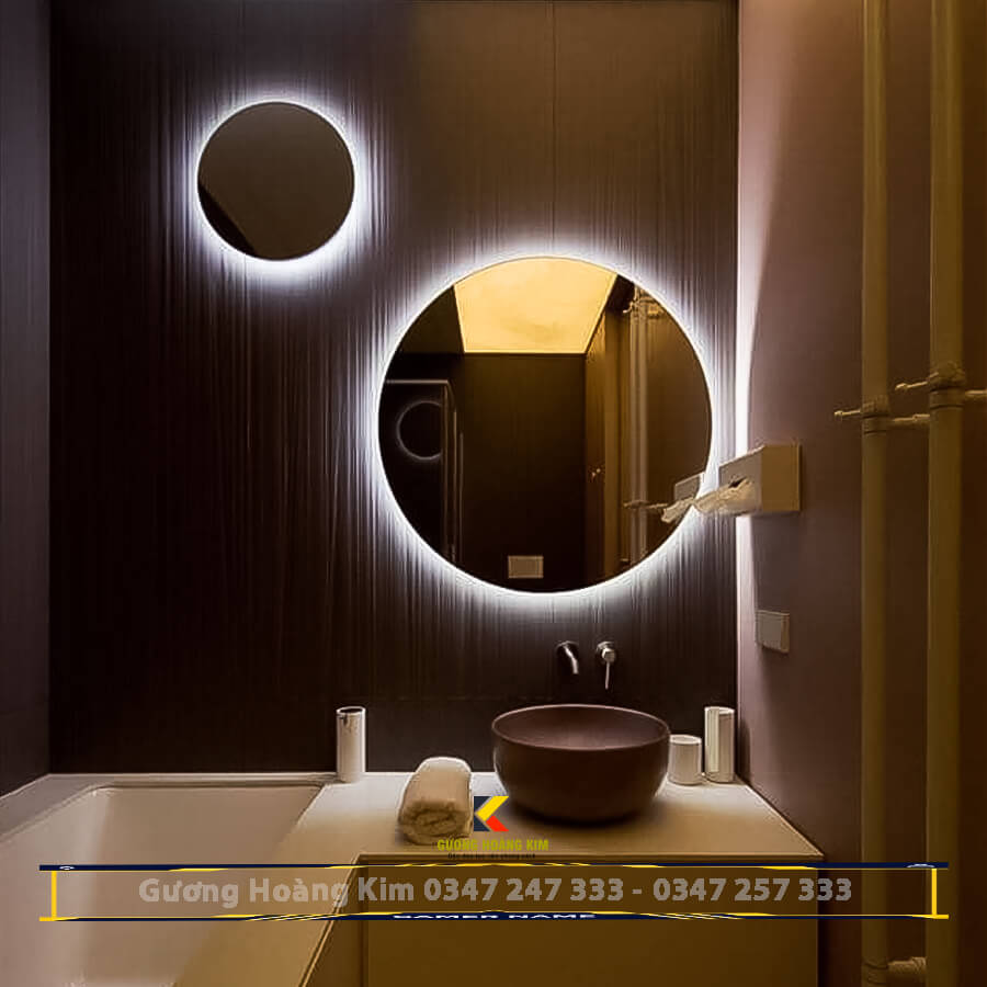 Gương đèn led tròn hoàng kim tính năng cảm ứng phá sương, đồng hồ nhiệt độ, loa bluetooth cao cấp – guonghoangkim mirror HK-0003V