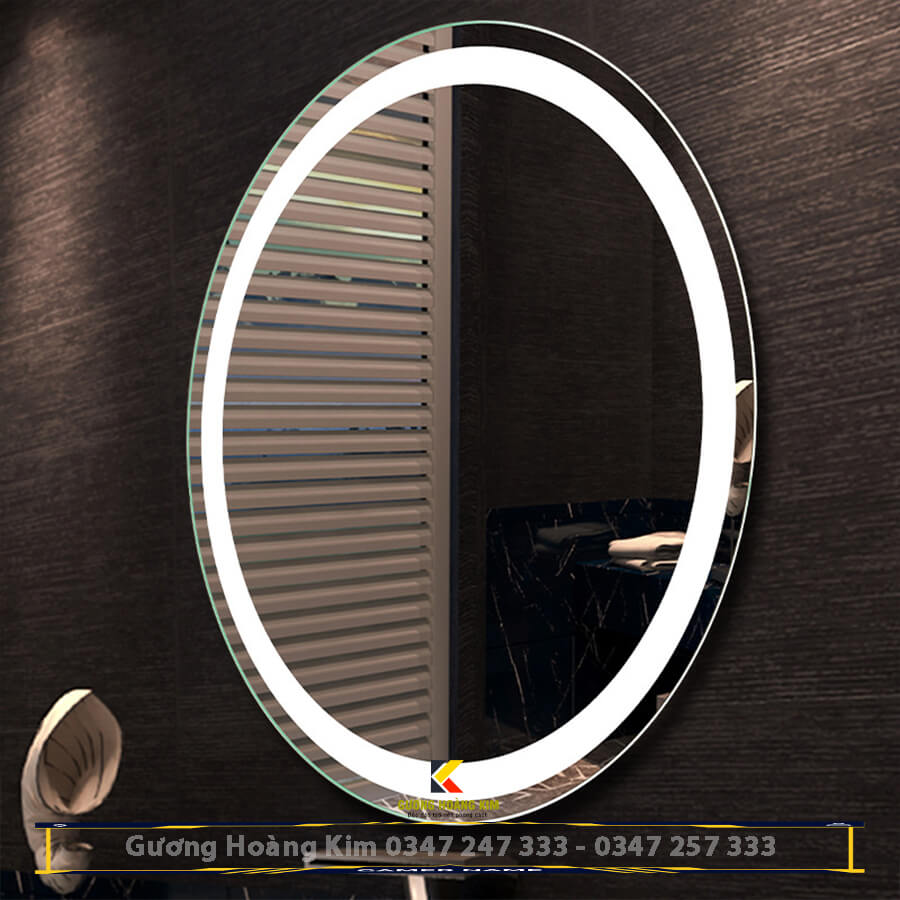 Gương đèn led elip hoàng kim tính năng cảm ứng phá sương, đồng hồ nhiệt độ, loa bluetooth cao cấp – guonghoangkim mirror HK-2001V