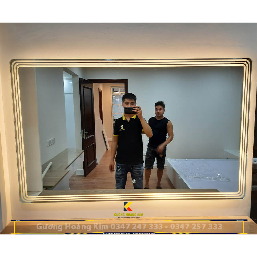 Gương đèn led hoàng kim tính năng cảm ứng đồng hồ nhiệt độ, kết nối loa bluetooth – guonghoangkim mirror HK3014V