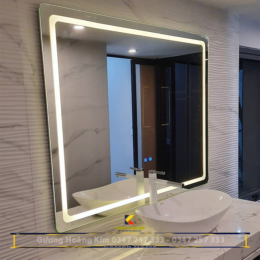 Gương đèn led hoàng kim tính năng cảm ứng phá sương, đồng hồ nhiệt độ, loa bluetooth – guonghoangkim mirror HK-3003 Bản cao cấp