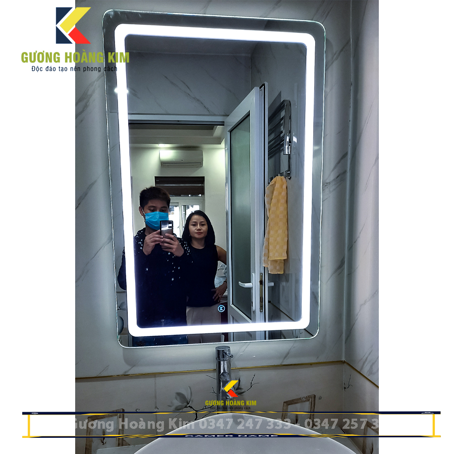 Gương đèn led hoàng kim tính năng cảm ứng phá sương, đồng hồ nhiệt độ, loa bluetooth cao cấp – guonghoangkim mirror HK-3003A