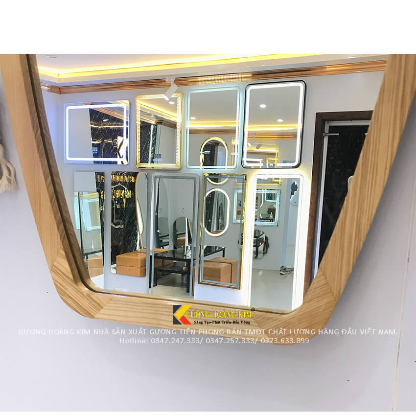 Gương khung gỗ treo tường viền tròn oval dây thừng guonghoangkim mirror GK-0003