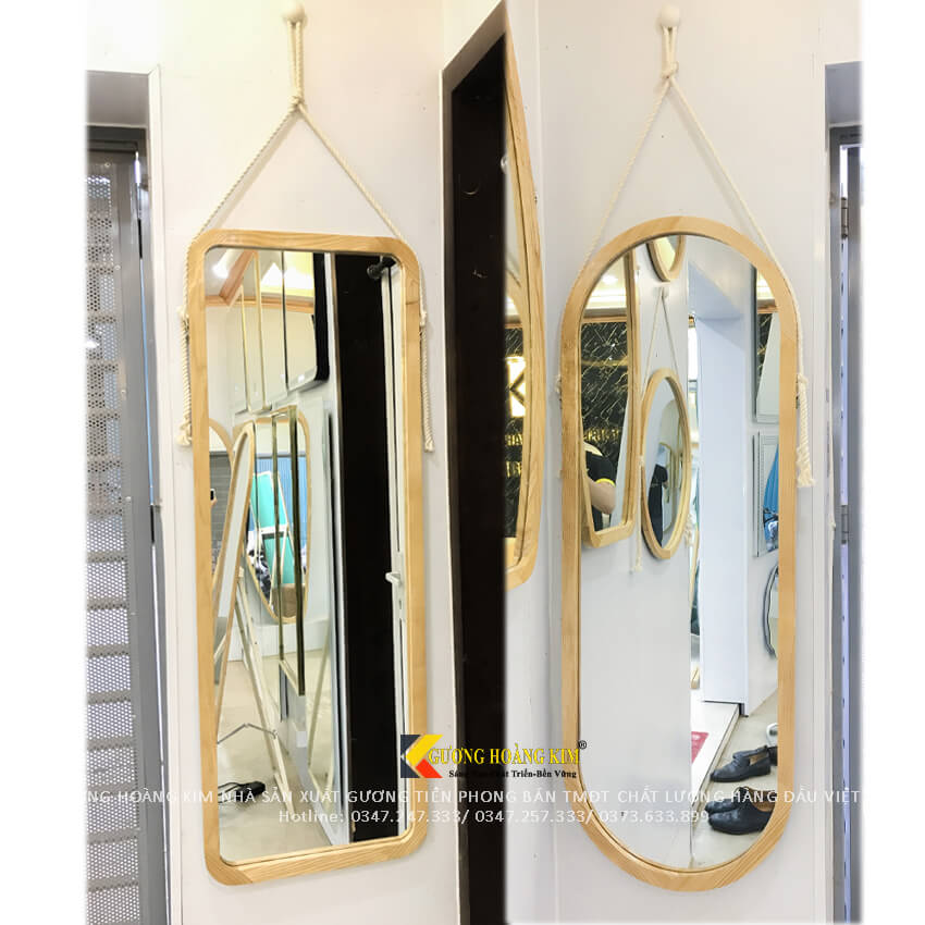 Gương soi toàn thân khung gỗ dựa tường và treo tường dây thừng kích thước 45x125cm – guonghoangkim mirror