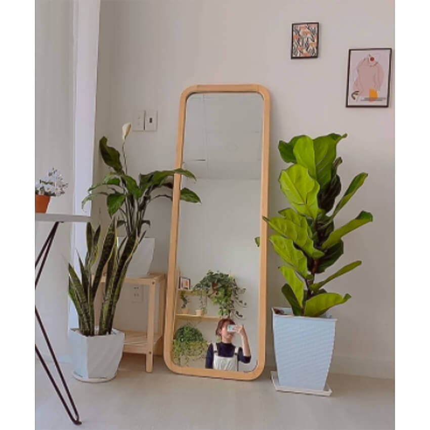 Gương soi toàn thân khung gỗ dựa tường và treo tường dây thừng kích thước 45x125cm – guonghoangkim mirror