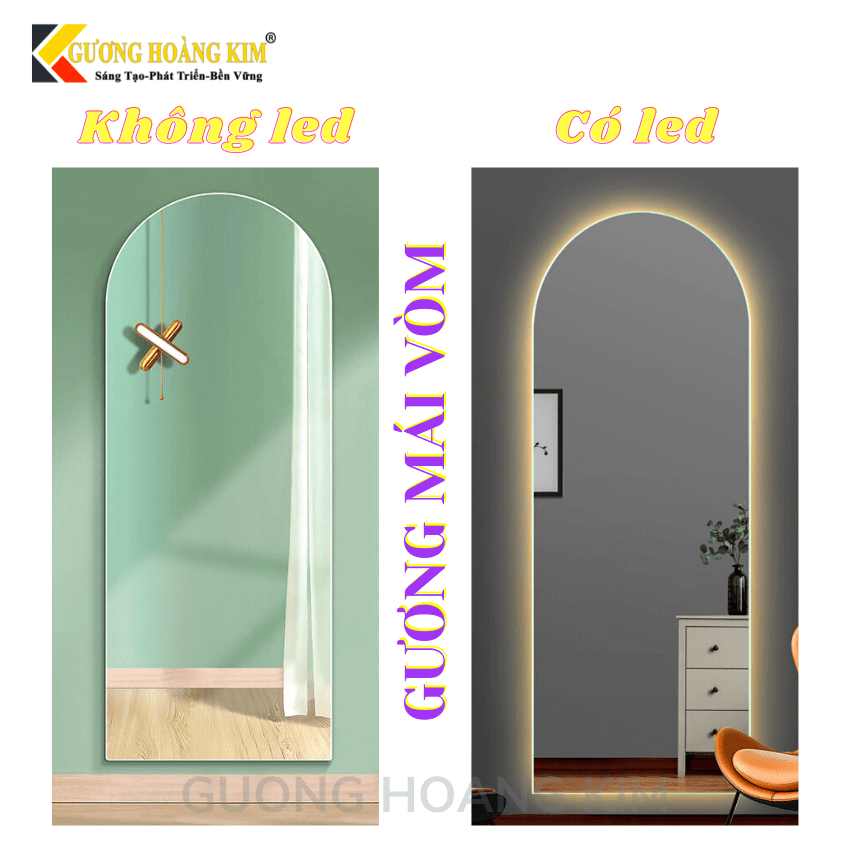 Gương soi toàn thân treo tường gương hình mái vòm cảm ứng đèn led HK1010-BTT